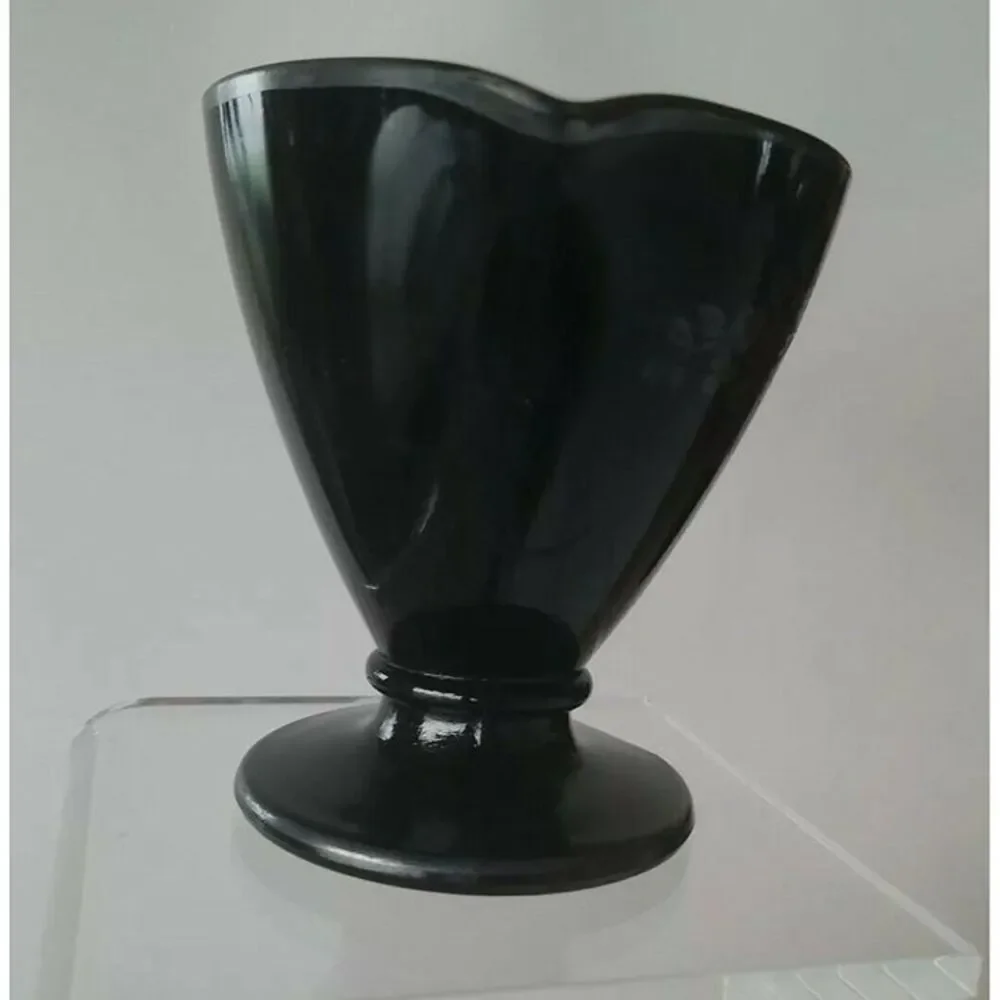 Vintage Rare Black Milk Glass Creamer Pitcher w/ silver trim 3.5